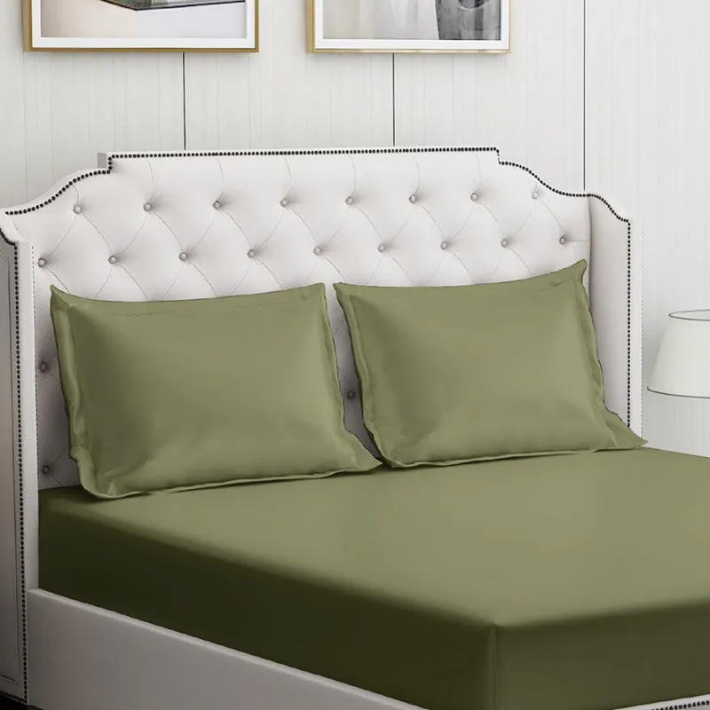 Moonweave Solid Cotton Bedsheet (Dark Olive) - 400 TC media 5