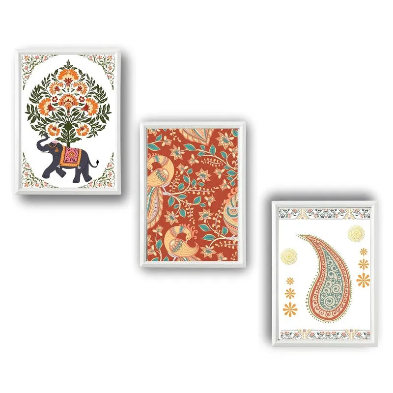 Paisley Charm Paper Wall Painting With Frame - White media 4