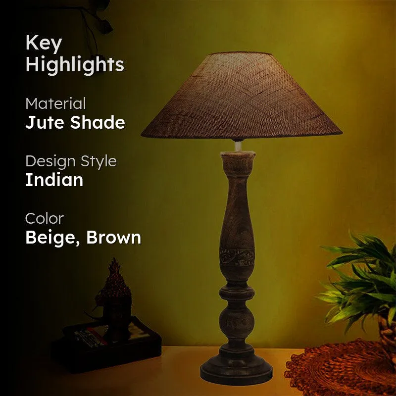 Nihara Wooden & Jute Table Lamp - Beige media 2