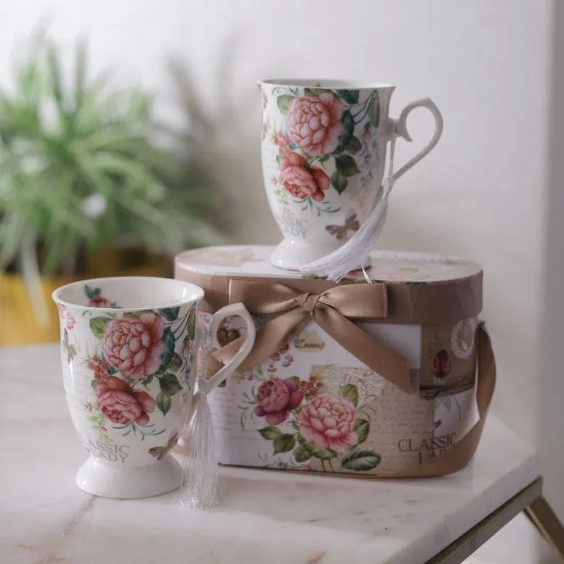 Rosy Ceramic Coffee Mug (350 mL Each) - Set of Two media 1