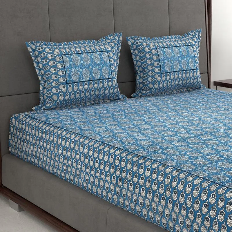 Saavika Printed Cotton Bedsheet (Blue) - 280 TC media 5