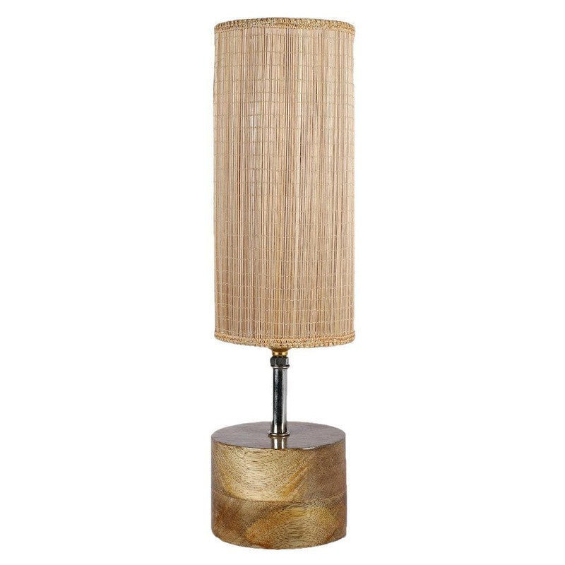 Rustic Wood Fabric Table Lamp - Beige media 5