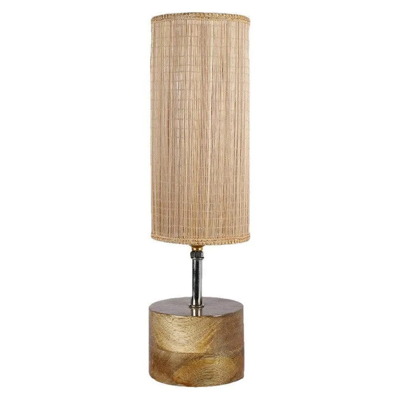 Rustic Wood Fabric Table Lamp - Beige media 5
