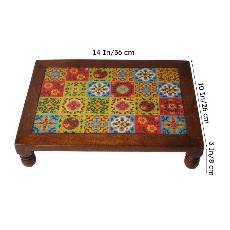 Nyra Folk Art Mango Wood Stool - 14 inch - 6