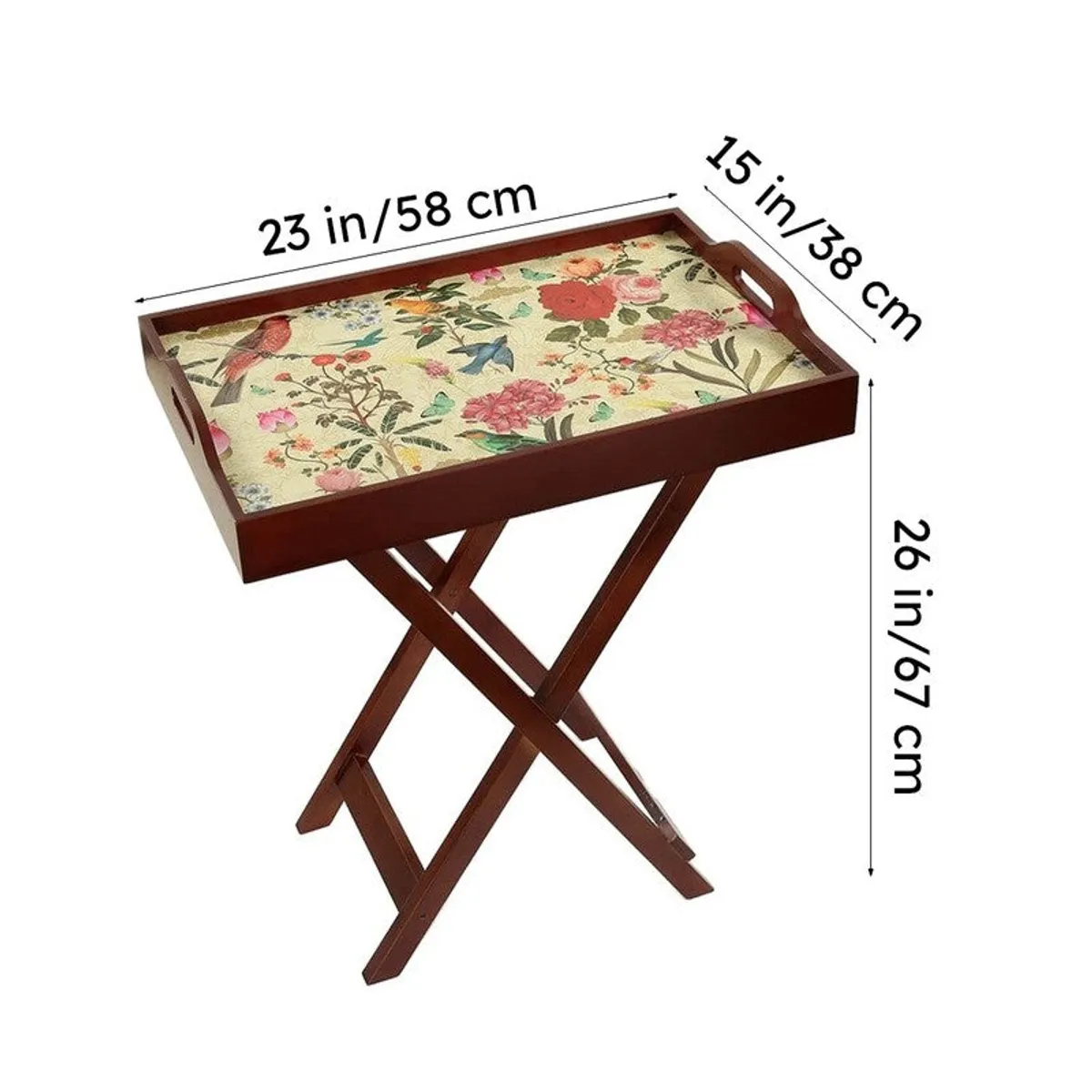Foldable rectangular table with dimensions marked on the image