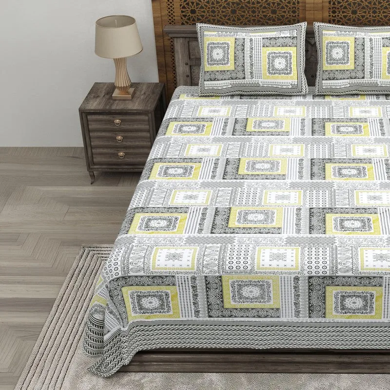 Looma Cotton Bedsheet (Yellow,Grey) - 240 TC media 3
