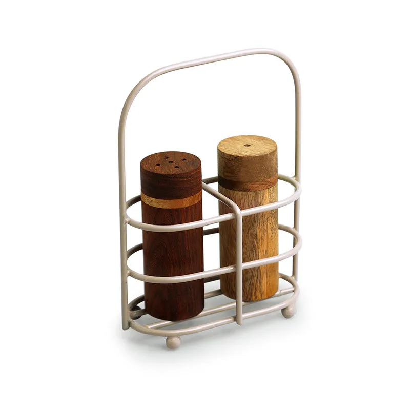Salero Wood Salt & Pepper Shaker With Iron Holder (45 mL) - Three Piece Set media 4