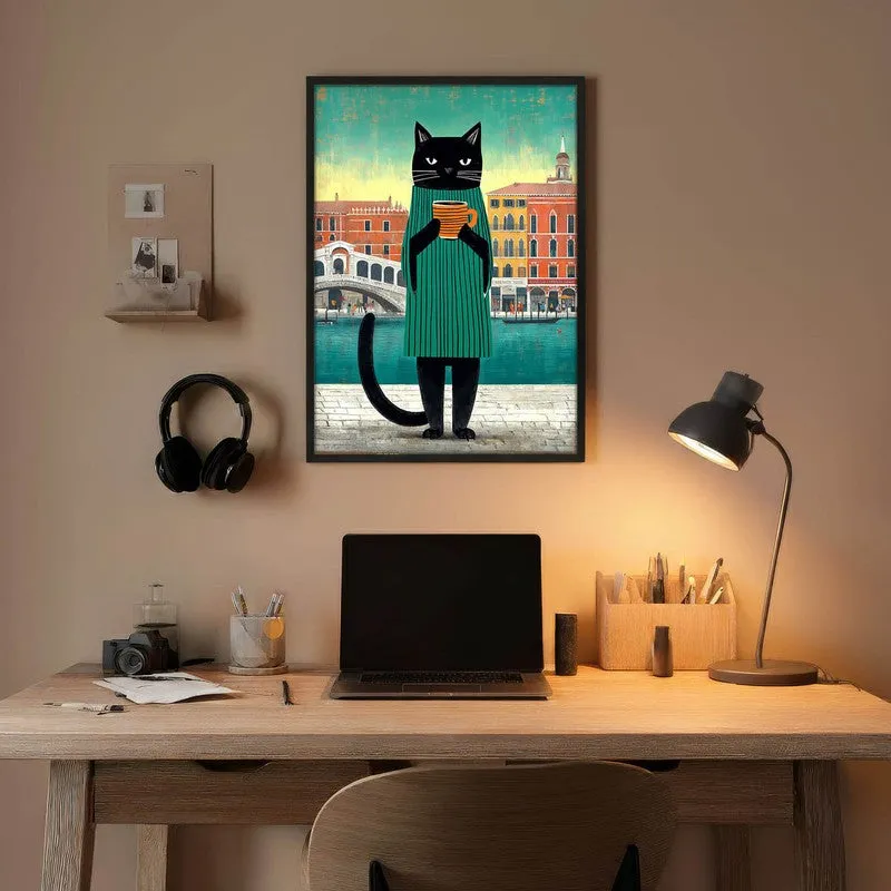 Midnight Poise Cat Wall Painting With Frame media 5