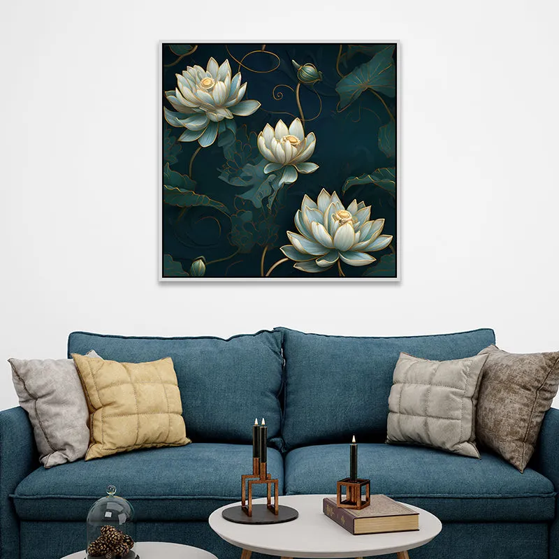 Neelathamara Canvas Wall Painting With Frame - White media 4
