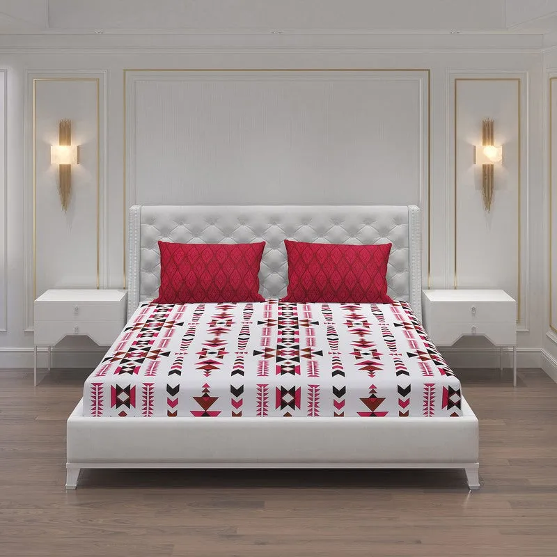 Monte Carlo Magique Angle Cotton Bedsheet (White,Red) - 104 TC media 3