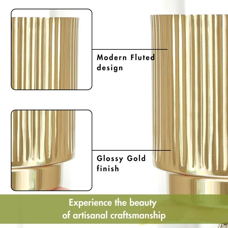 Royale Golden Metal Fluted Planter - Set Of Two media 6