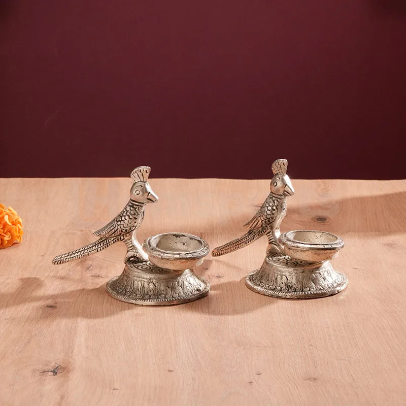 Thotha Ornate Tea Light Holder (Silver) - Set Of Two media 4