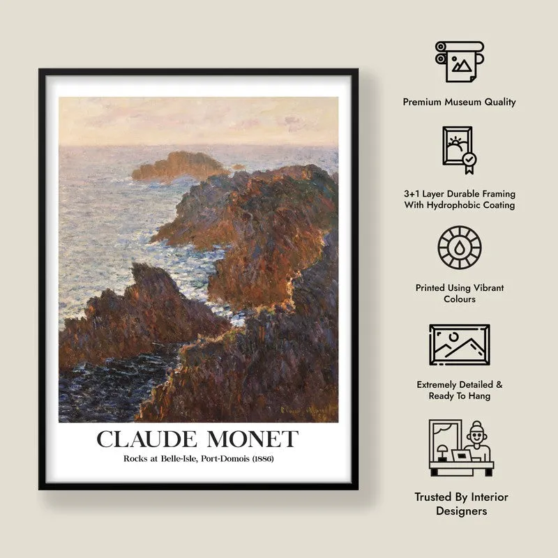 Rocks at Belle-lle Port-Domois Archival Canvas Wall Painting - Black Frame media 8