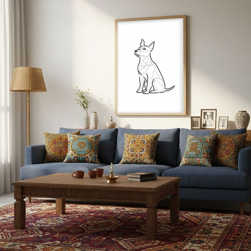Geometric Dog Archival Canvas Wall Art - Natural Brown Frame media 3