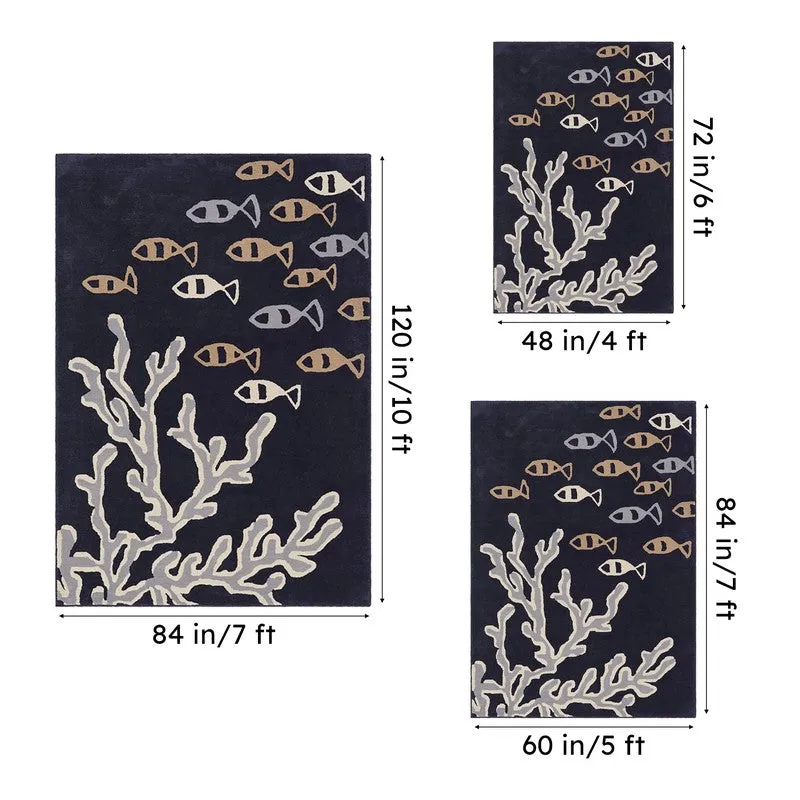 Coral Hand Tufted Cove Kids Wool & Nylon Carpet - Navy Blue media 15