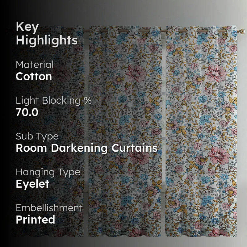 Clémence Floral Cotton Curtain - Set Of Three media 2