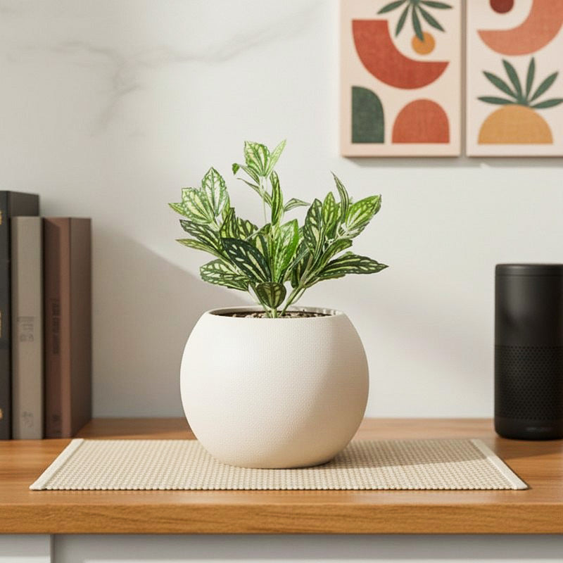 Watermelon Pilea Artificial Plant With Black Fiber Pot - 0.9 Feet
