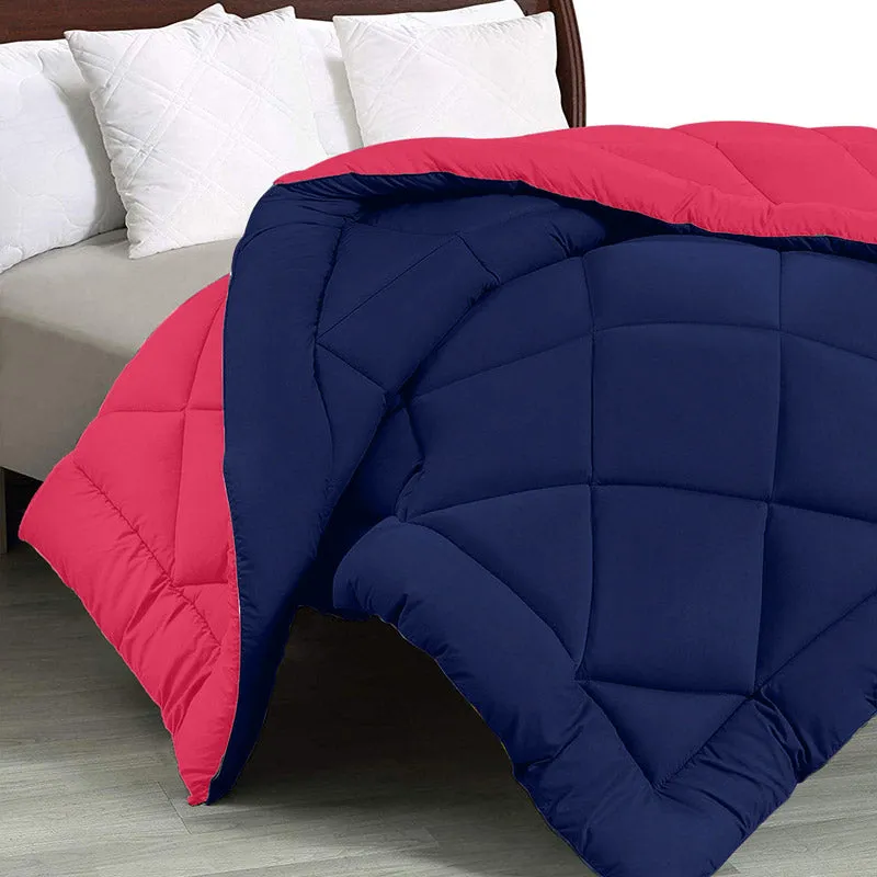 Wide Checkered Dual Color Cotton Comforter (Blue, Pink) - 400 GSM media 1