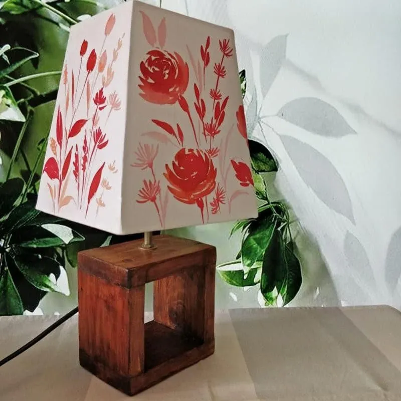 Scarlet Blossom Handpainted Fabric Table Lamp - Multicolor media 4
