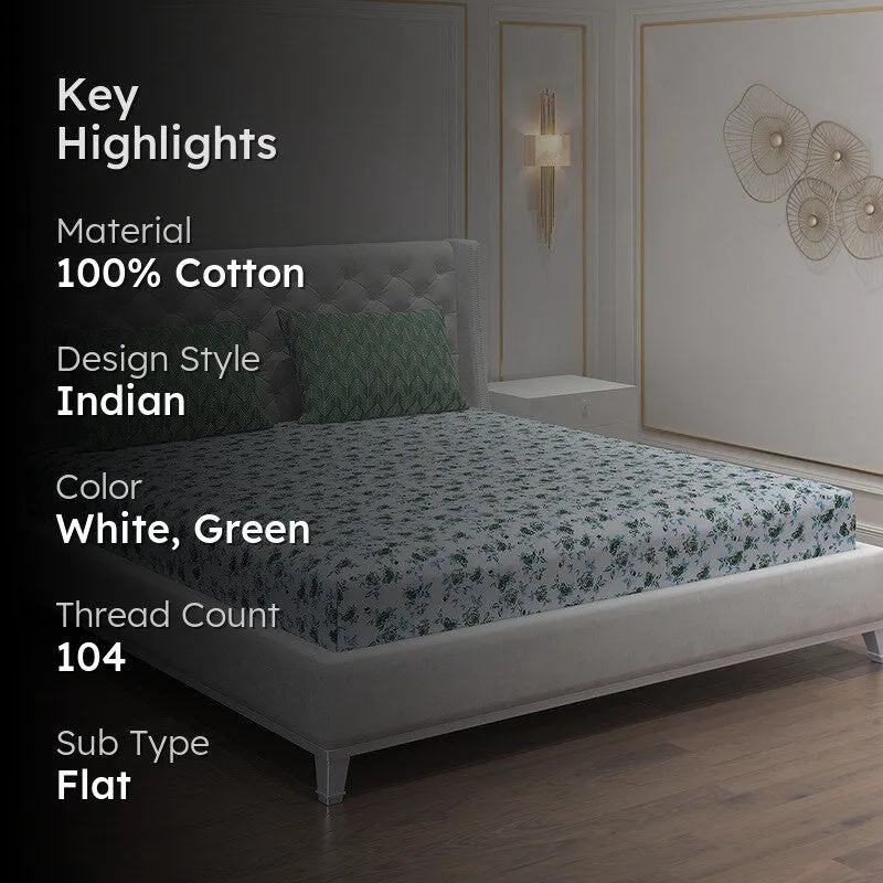 Monte Carlo Fleurish Cotton Bedsheet (White,Green) - 104 TC media 2