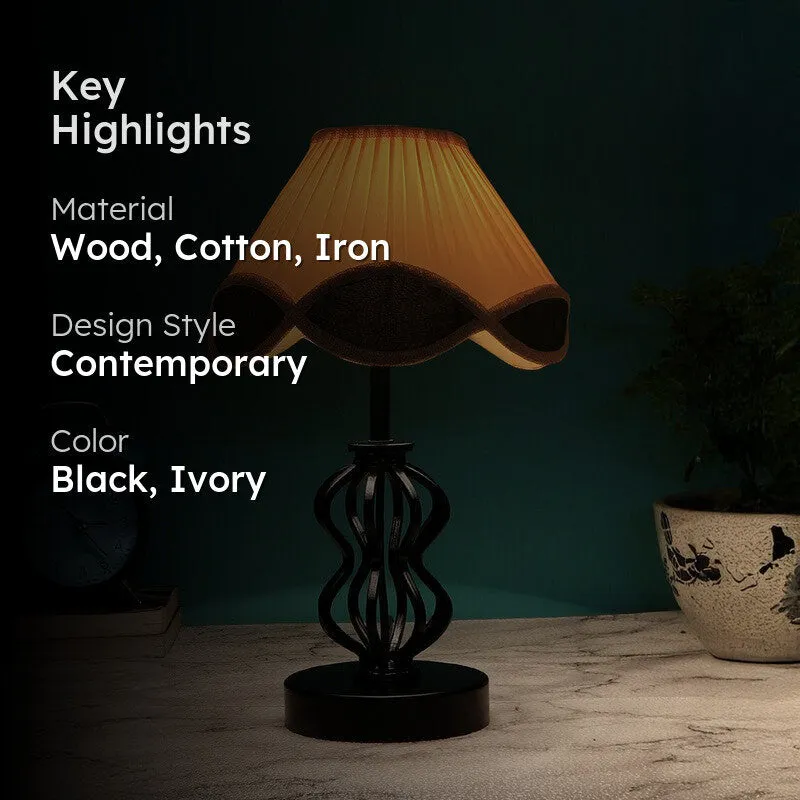 Auretha Cotton Table Lamp With Wooden Base - Ivory media 2
