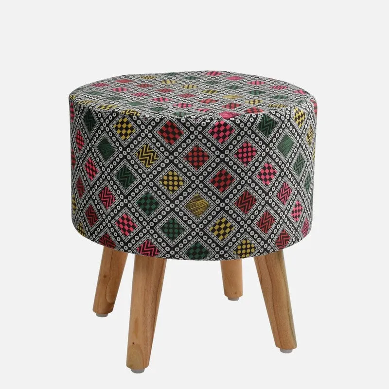 Navine Boho Diamond Multicolor Engineered Wood Ottoman media 3
