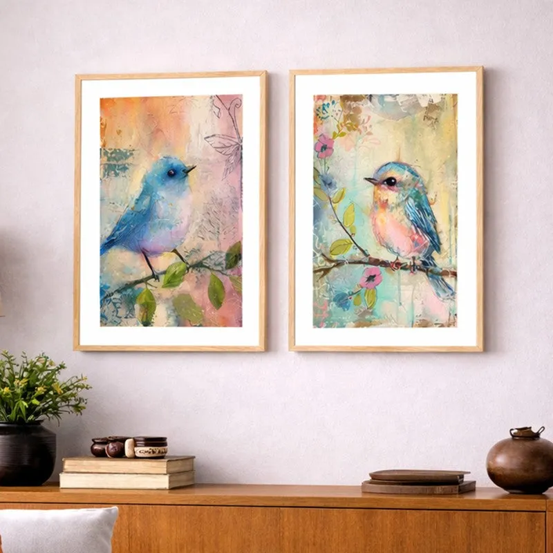 Blue Bird Charm Wall Art With Frame - Set Of Two media 3