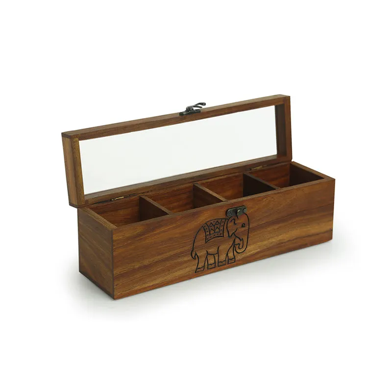 Tea Tusk Hand Carved Multi-Utility Sheesham Wood Tea Box media 5