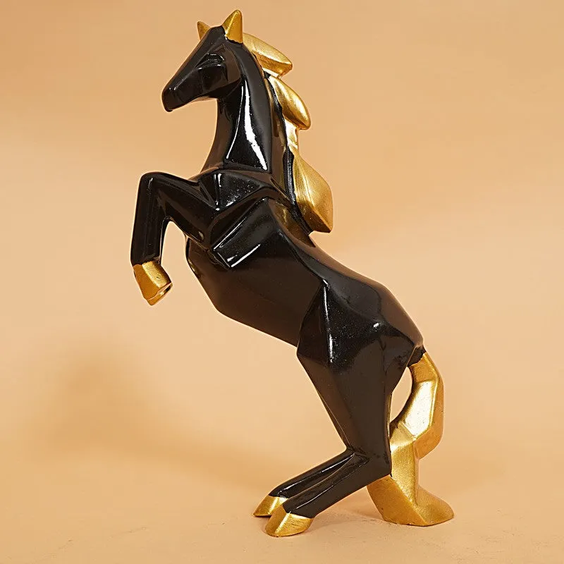 Rearing Black & Gold Horse Showpiece media 4