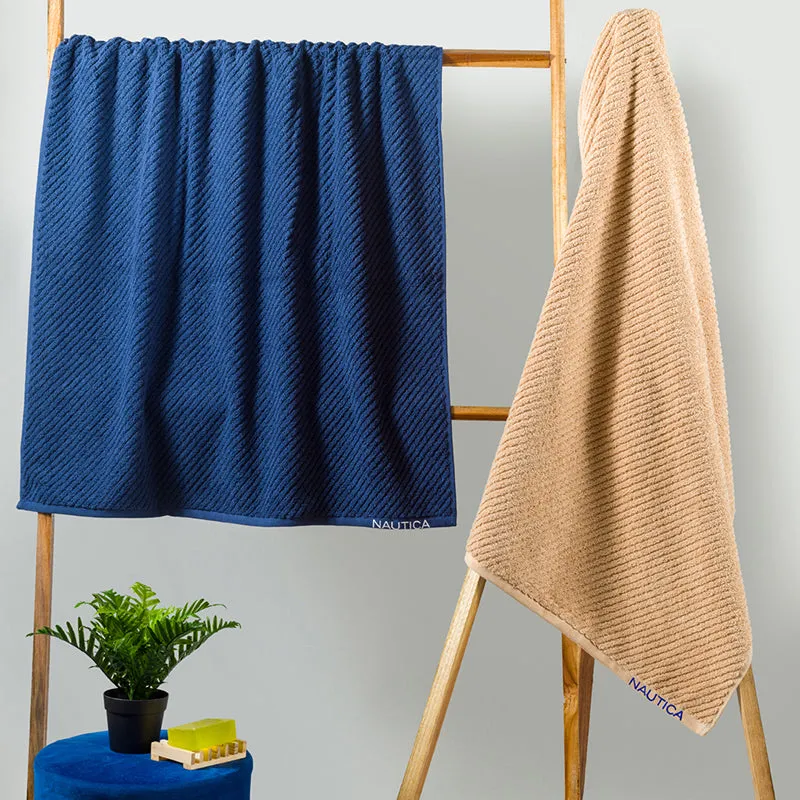 Nautica Riviera Soft Cotton Bath Towel (Navy Blue & Light Tan) - Set Of Two media 1