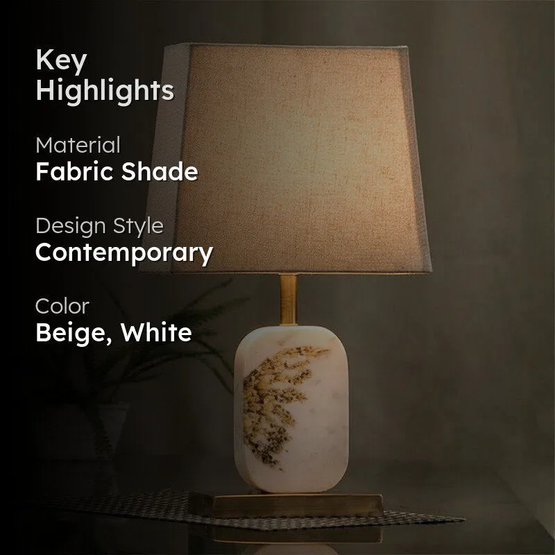 Winged Printed Marble & Brass Base Fabric Table Lamp - Beige,White media 2