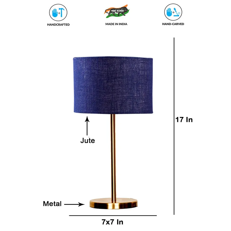 Loft Gleam Jute & Metal Table Lamp (Drum) - Blue,Gold media 4