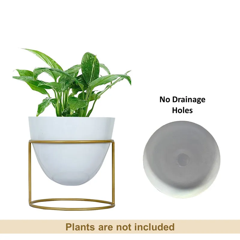 Trudene Metal Pot With Stand - White & Gold media 4