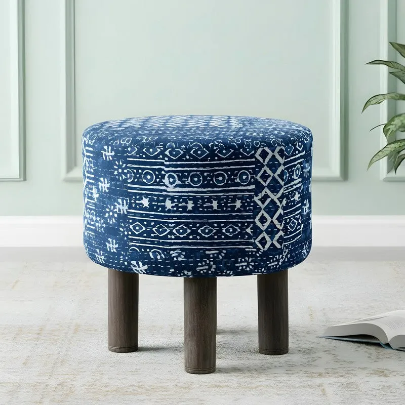 Averix Acacia Wooden Ottomans - Blue media 1
