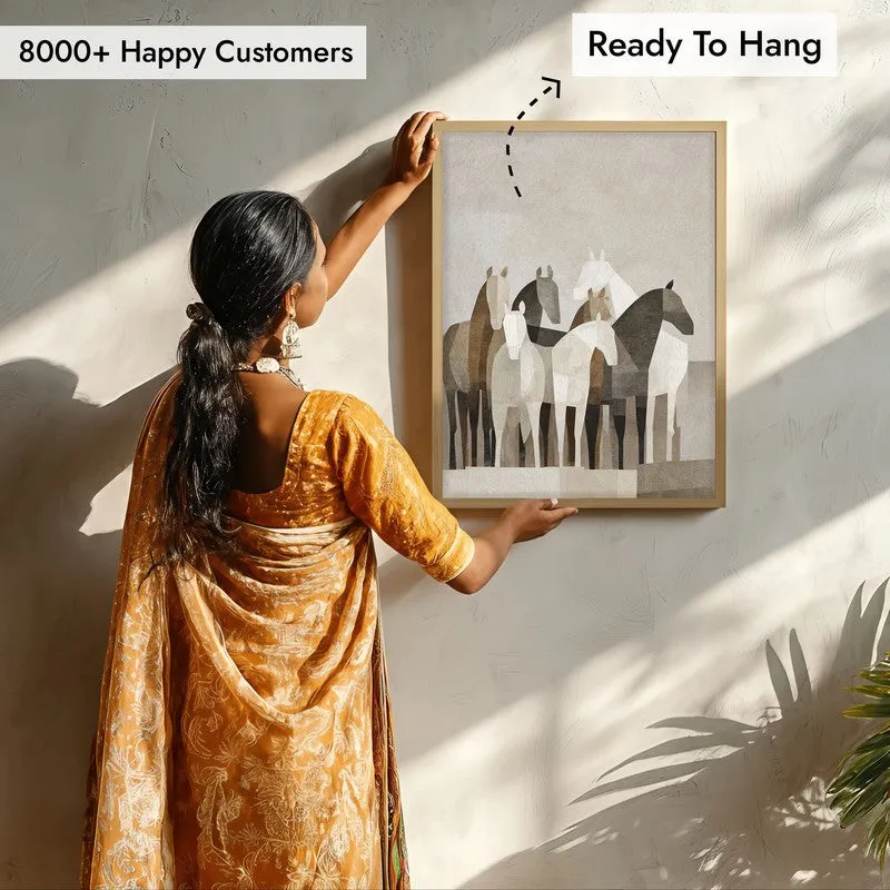 Drifting Horse Wall Painting With Brown Frame media 8