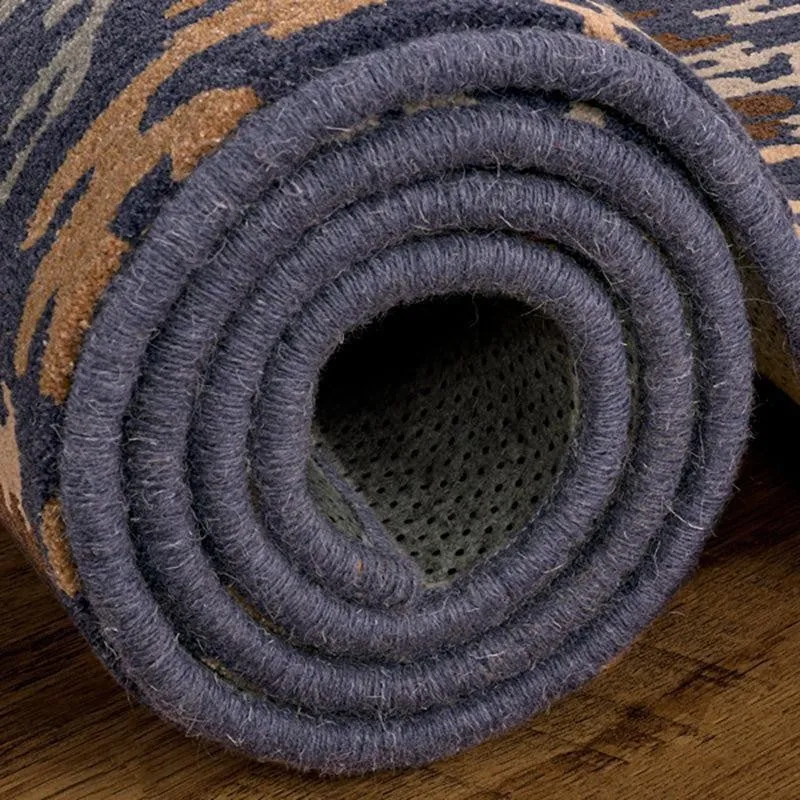 Saruman Hand Tufted Ethnic Wool & Nylon Carpet - Navy Blue media 7