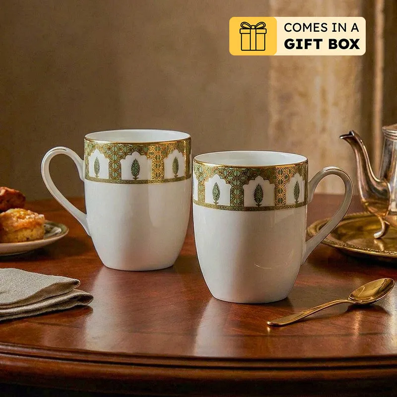 Gilded Chinar Coupe 24k Gold Brushed Porcelain Coffee Mug (280 mL Each) - Set Of Four media 1