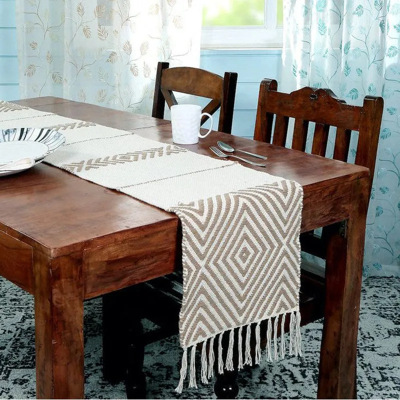 Monochrome Stripes Fringe Cotton Table Runner media 3
