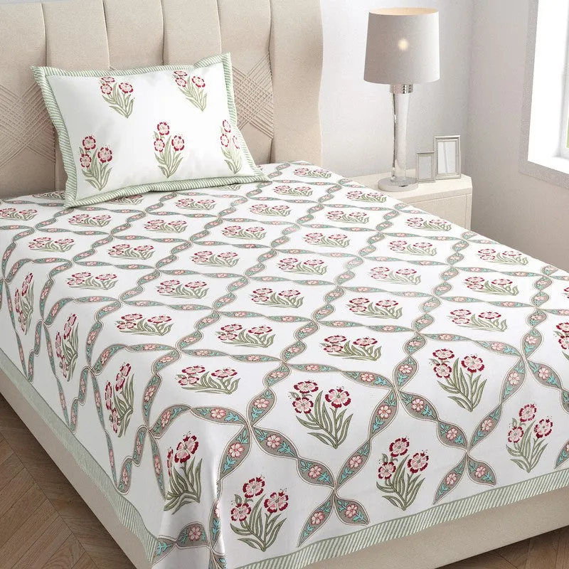 Malati I Cotton Bedsheet (Red, Light Green) - 180 TC media 3