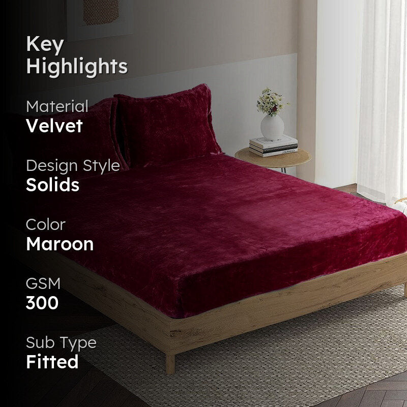 Casselle  Velvet Bedsheet (Maroon) - 300 GSM media 2