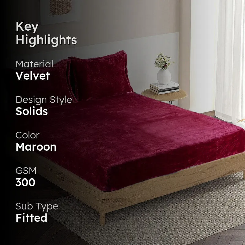 Casselle Velvet Bedsheet (Maroon) - 300 GSM media 2