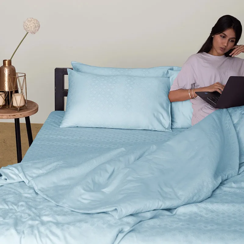 Diamond Dazz Fitted Jacquard Cotton Bedseet (Pale Blue) - 300 TC media 5