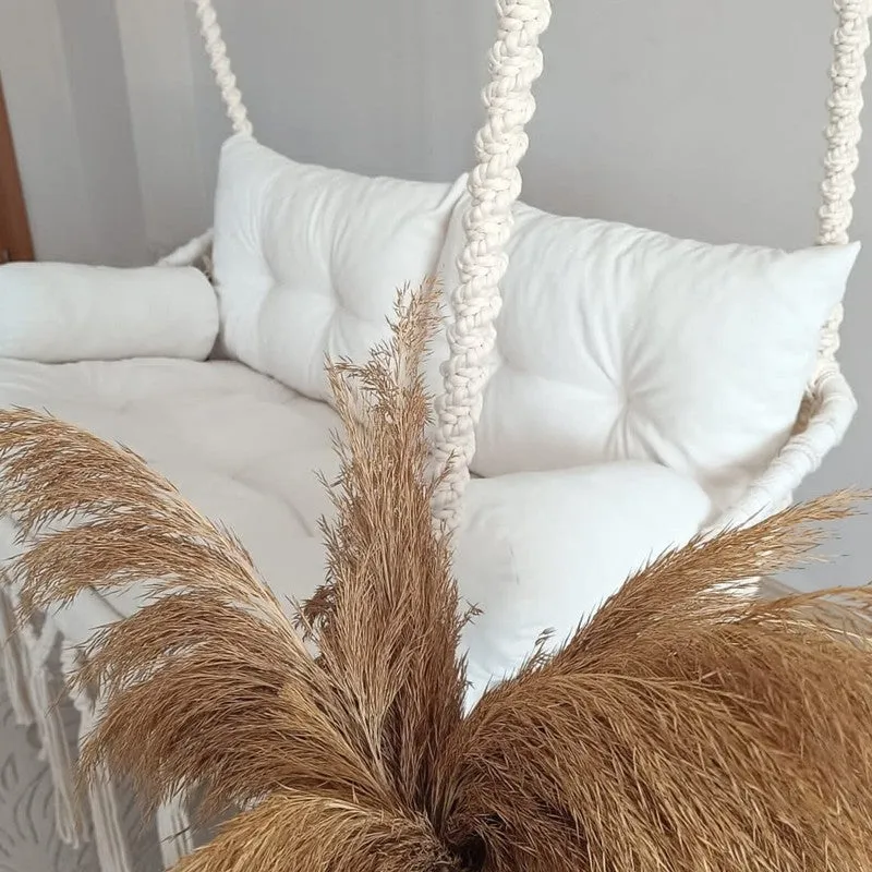 Handcrafted Off-White Cotton Macrame Swing Chair media 5