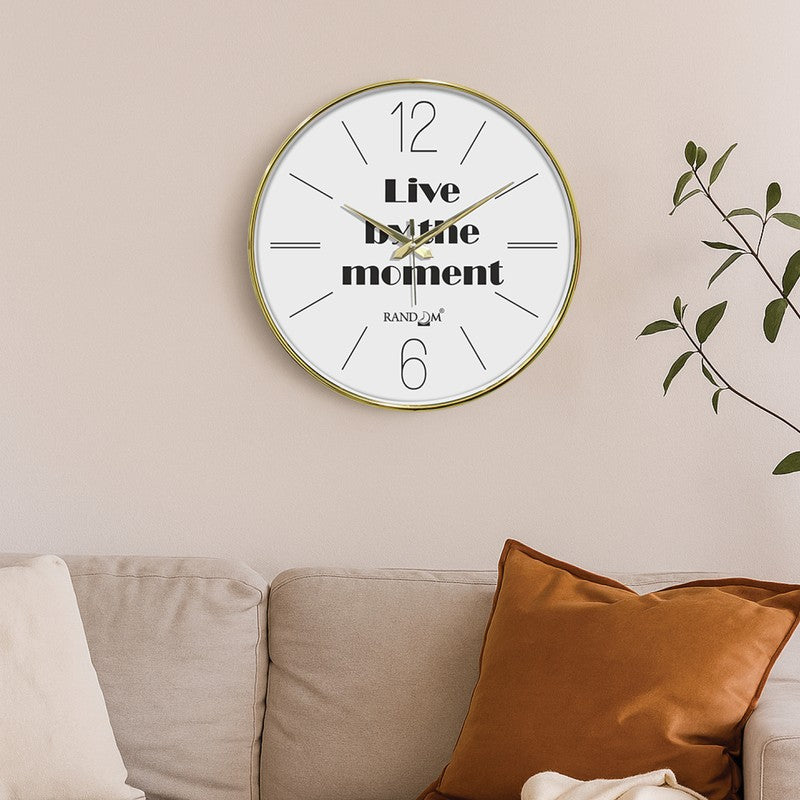Live In The Moment Round Analog Wall Clock - Light Grey