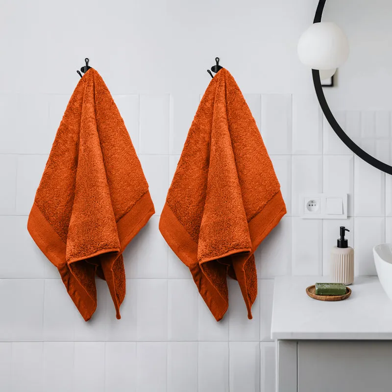 Micro Cotton Soft Serenity Solid Hand Towel (Orange) - Set Of Two media 1