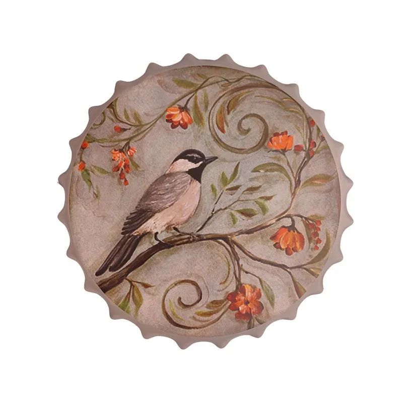 Grey Themed Bird Bottle Cap Metal Wall Accent media 4