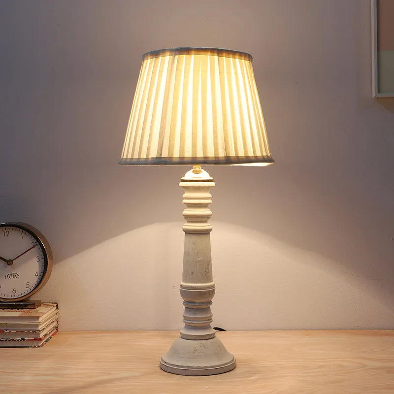 Gujo Coil Pleated Mango Wood Table Lamp - White media 1