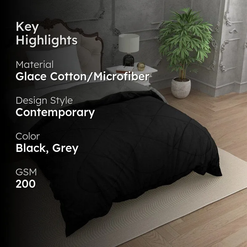 Nihara Reversible Dual Color Glace Cotton Comforter (Black & Grey)  - 200 GSM media 2