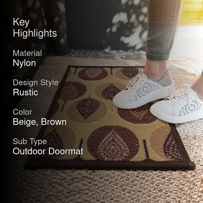 Faro Floral Nylon Door Mats - Beige,Brown media 2