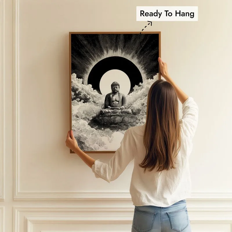 Buddha Calm Aura Wall Painting With Brown Frame media 5